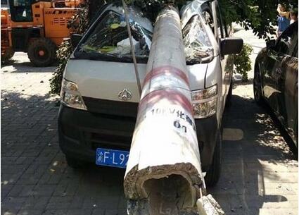 重庆一货车挂倒9根电线杆 疑因避让行人