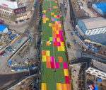 航拍济南“七彩棉被”高架桥