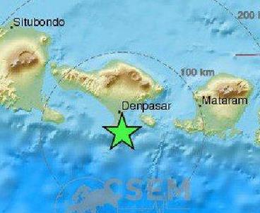 印尼巴厘岛海域今日早上发生6.4级地震
