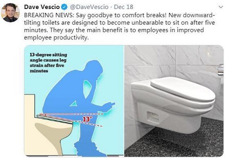 社畜难当！英国公司发明新款马桶缩短员工如厕时间