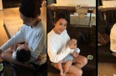 隋棠给儿子喂食 小宝宝“超模级别”长腿抢镜