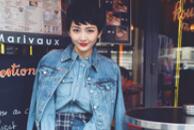 王鸥巴黎街头短发帅气 长腿红唇诠释牛仔也性感