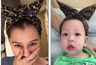 徐若瑄和儿子戴兔耳朵发夹 谁更可爱