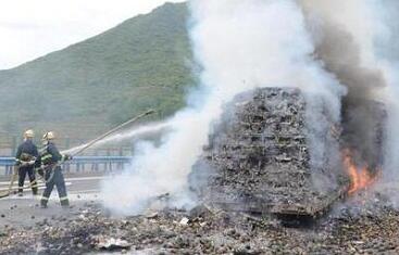 货车高速上起火 30吨梨子变“烤梨”