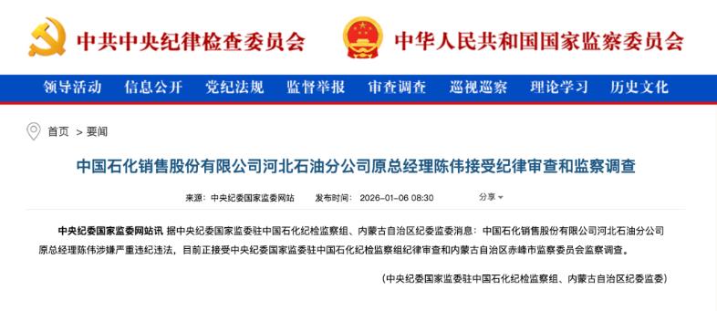 中石化河北石油原总经理陈伟被查
