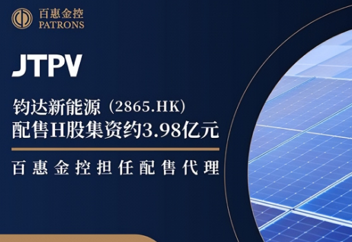 钧达新能源(2865.HK)配售H股集资约3.98亿 百惠金控担任配售代理